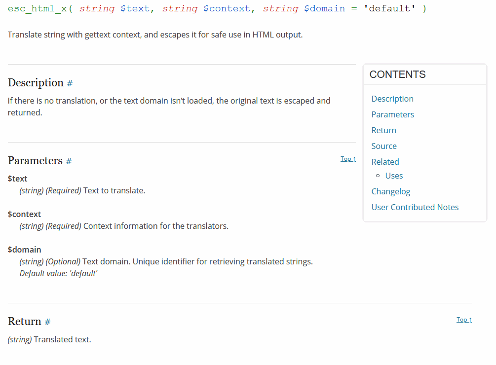Fonction esc_html_x