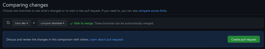 GitHub : Comparaison de structure vers dev