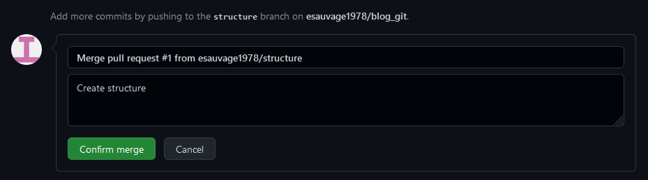 GitHub : Confirmation du merge